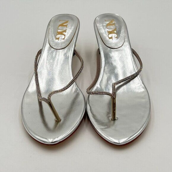 Silver Crystal Mid Heel Sandals Casual Flip Flops Open Toe Daily Wearing Slipper - Picture 3 of 8